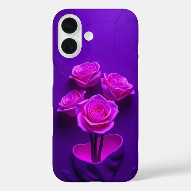 Neon Pink Rose Glow Art iPhone Case (Back)