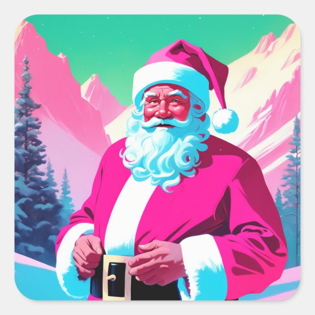 Neon Pink Santa Square Sticker (Front)