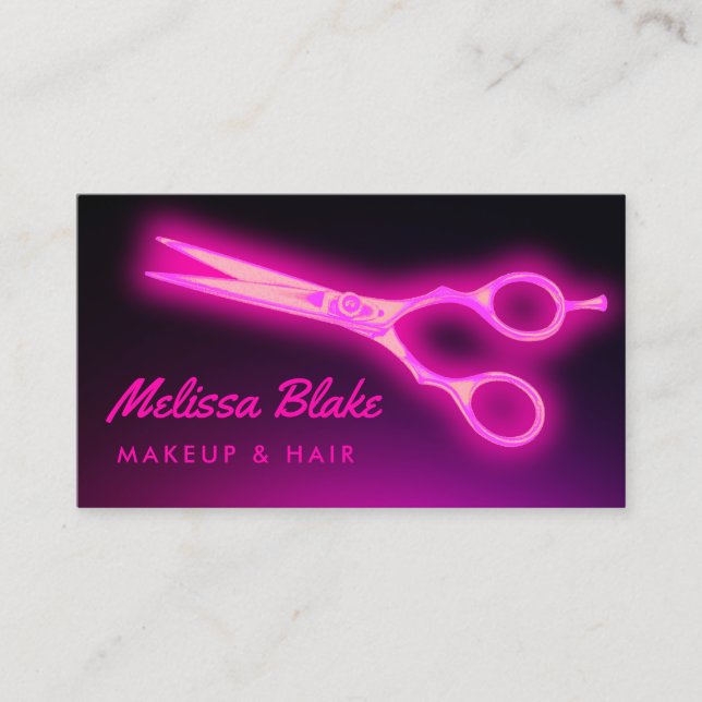 neon pink scissors business card (Front)