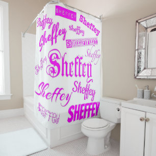 Neon Pink Sheffey Fonts - 9571 Shower Curtain