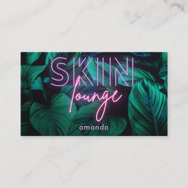 Neon Pink Skin Lounge QR Code Business Card (Front)