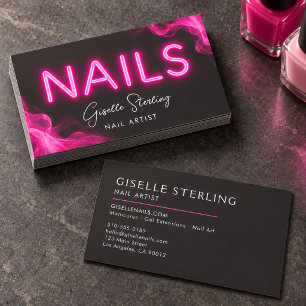 Neon Pink Smoke Nail Tech Business Card