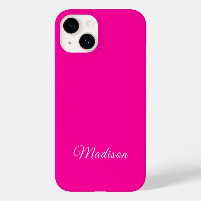 Neon Pink Solid Color Custom Name Case-Mate iPhone Case (Back)
