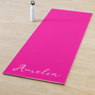 Neon Pink Solid Colour custom name Yoga Mat