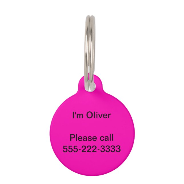 Neon Pink Solid Colour Customise It Pet Tag (Front)