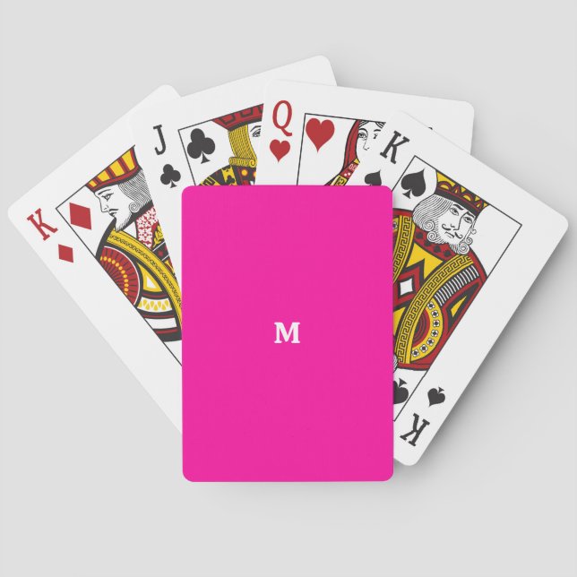 Neon Pink Solid Colour Monogram Initial Playing Cards (Back)