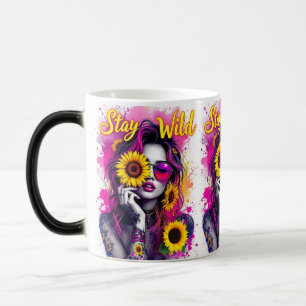 Neon Pink Splash Boho Wild Girl Sunflower Magic Magic Mug