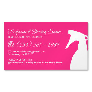 Neon Pink Spray Cleaning Service Magnetic Business Card