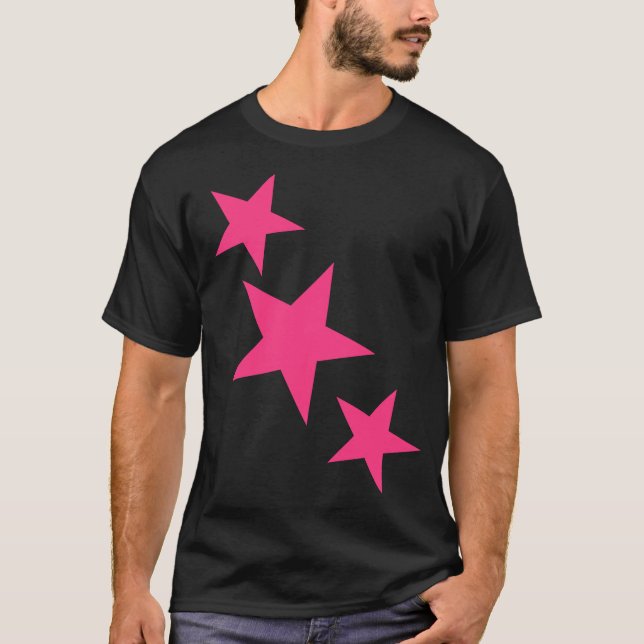 Neon Pink Star Print T Shirt (Front)
