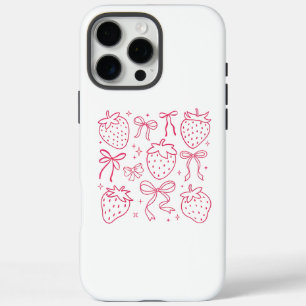 Neon Pink Strawberries and Bows Kawaii Design iPhone 16 Pro Max Case