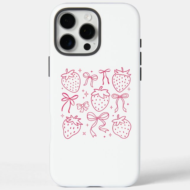 Neon Pink Strawberries and Bows Kawaii Design Case-Mate iPhone Case (Back)