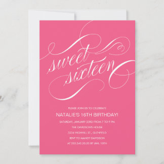 Neon Pink Sweet Sixteen Party Invitations