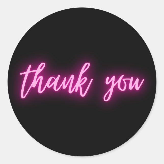 Neon Pink Thank You Classic Round Sticker (Front)
