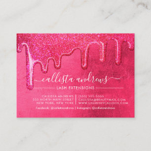 Neon Pink Thick Glitter Drips Lashes Aftercare Business Card