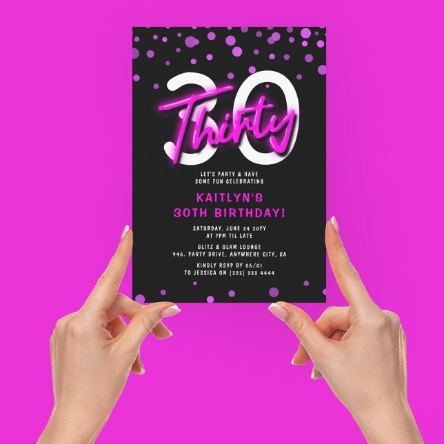 Neon Pink Thirty 30th Birthday Party Invitation (Creator Uploaded)