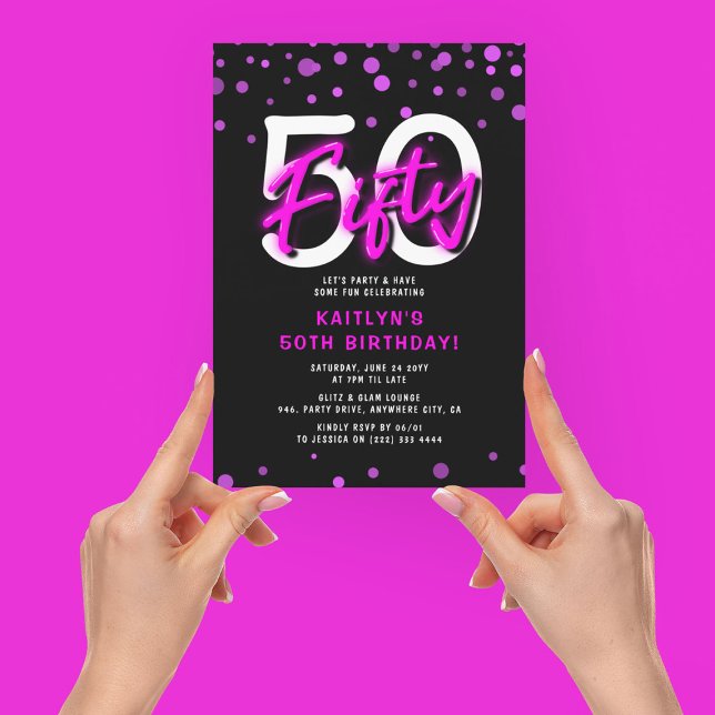 Neon Pink Thirty 50th Birthday Party Invitation (Creator Uploaded)