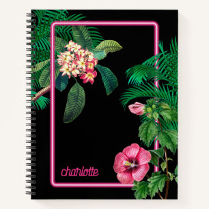 Neon Pink Tropical Botanicals Summer  Notebook