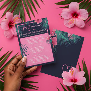 Neon Pink Tropical Destination Birthday Itinerary Invitation