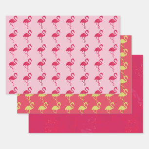 Neon Pink Tropical Flamingo Wrapping Paper Sheet
