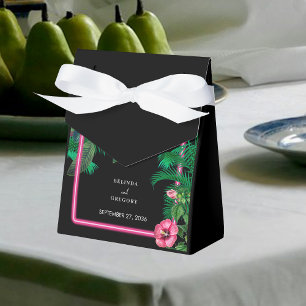 Neon Pink Tropical Retro Botanicals Wedding Favour Box
