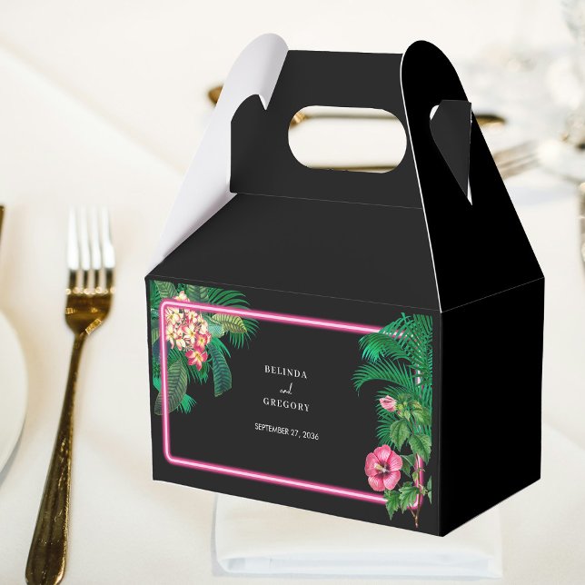 Neon Pink Tropical Retro Botanicals Wedding Favour Box (Neon Pink Tropical Retro Botanicals Wedding Favor Boxes)