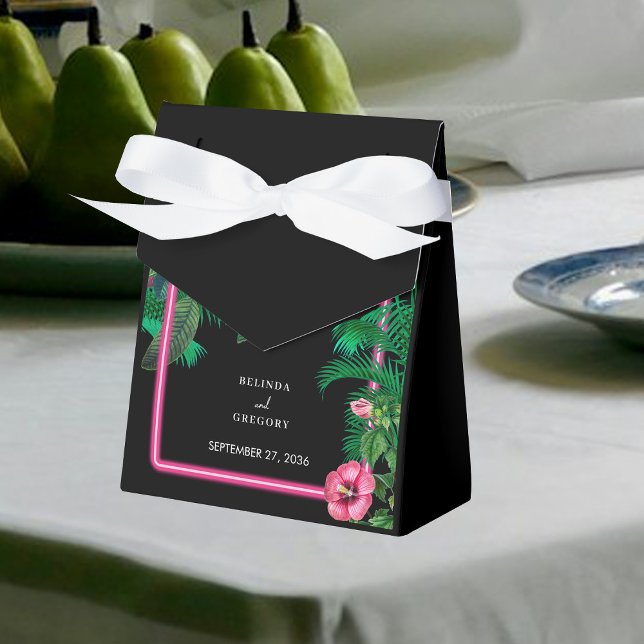 Neon Pink Tropical Retro Botanicals Wedding Favour Box (Neon Pink Tropical Retro Botanicals Wedding Favor Boxes)