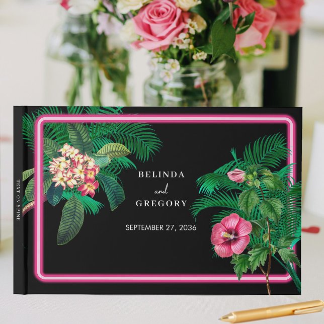 Neon Pink Tropical Retro Botanicals Wedding Guest Book (Neon Pink Tropical Retro Botanicals Wedding Guest Book)