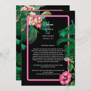 Neon Pink Tropical Retro Wedding Itinerary Programme