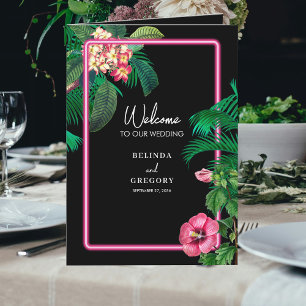 Neon Pink Tropical Retro Wedding Order of Service Programme