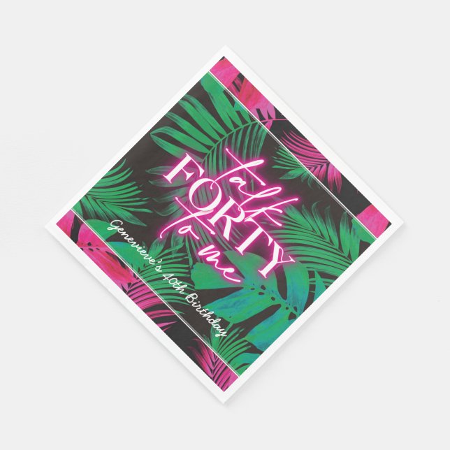 Neon Pink Tropical Talk Forty to Me 40th Birthday Napkin (Corner)