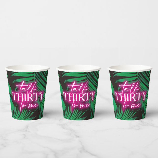 Neon Pink Tropical Talk Thirty to Me 30th Birthday Paper Cups (Multi)