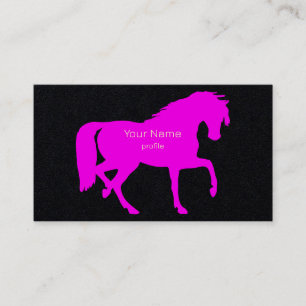 neon pink trotting horse in black business card