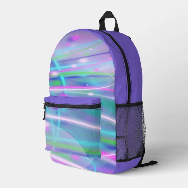 Neon Pink Turquoise Purple Abstract Printed Backpack (Back Corner Right)