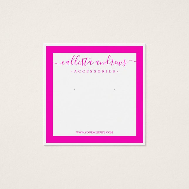 Neon Pink White Border Cursive Earring Display (Front)