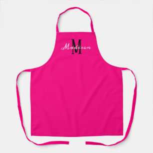 Neon Pink White Script Monogram Personalised Apron