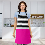 Neon Pink With Black and White Stripes Apron<br><div class="desc">Neon Pink With Black and White Stripes</div>