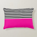 Neon Pink With Black and White Stripes Decorative Cushion<br><div class="desc">Neon Pink With Black and White Stripes</div>