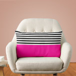 Neon Pink With Black and White Stripes Lumbar Cushion<br><div class="desc">Neon Pink With Black and White Stripes</div>