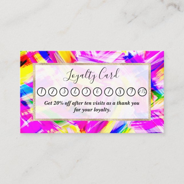 Neon Pink Yellow Brushstroke Explosion Art Loyalty Card (Front)
