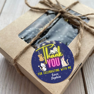 Neon Pink Yellow Glow Cute Cats Thank You Favour Classic Round Sticker