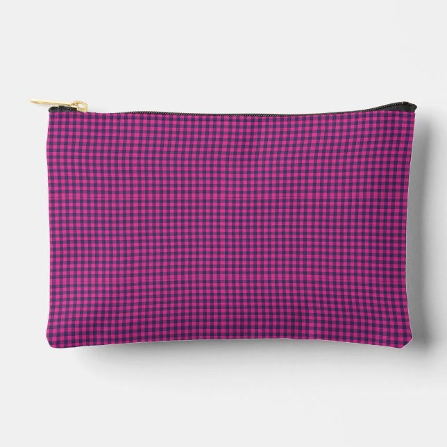 Neon Pixel Buffalo Check Pink Navy Accessory Pouch (Front)