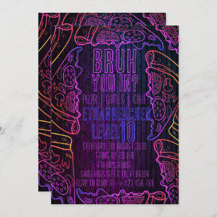 Neon Pizza Birthday Fun Glow Party Pizza Party Invitation