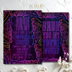 Neon Pizza Birthday Fun Glow Party Pizza Party Invitation