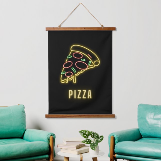 Neon Pizza Slice  Hanging Tapestry (Living Room)