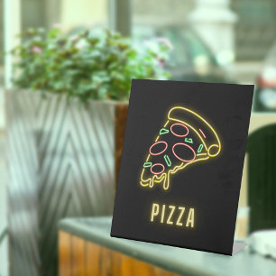 Neon Pizza Slice  Pedestal Sign