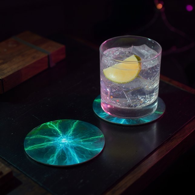 Neon Plasma Ball Electric Party  Round Paper Coaster (Creator Uploaded)
