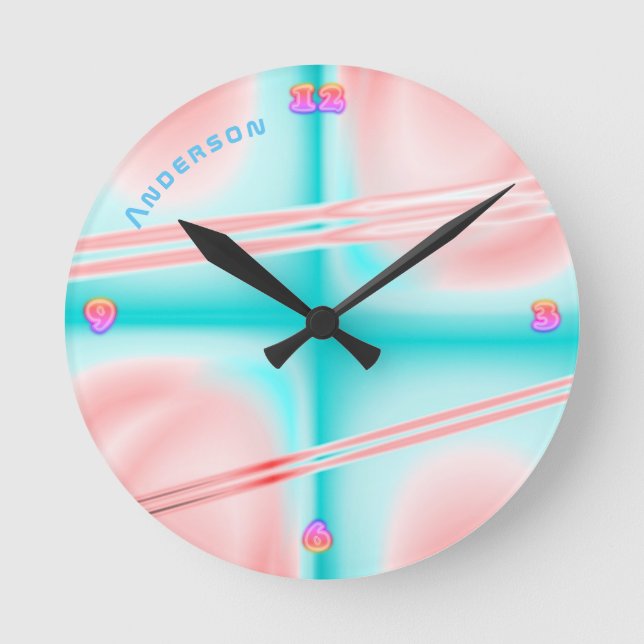Neon Plasma Pink Blu Psychedelic Personalised Wall Round Clock (Front)