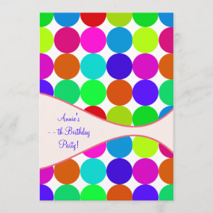 Neon Polka Dot Girls Any Number Bithday Party Invitation