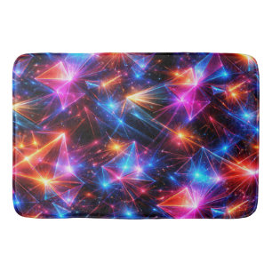Neon Polygon Abstract with Explosions Bath Mat