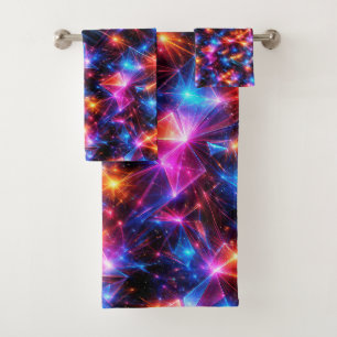 Neon Polygon Abstract with Explosions Bath Towel Set